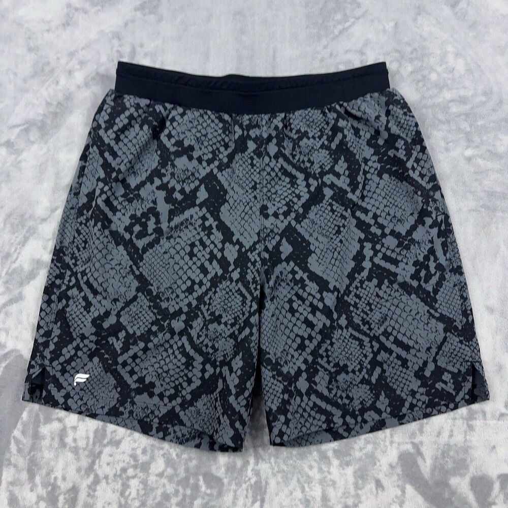 Fabletics The Fundamental Shorts Men Size M Gray Black Snakeskin Print Lined Gym